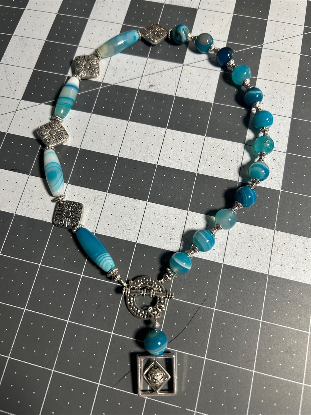 Asymetrical Turquoise Agate & Silver Necklace